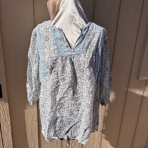 J.Jill Paisley Boho Chalk Blues Peasant Top Size L
